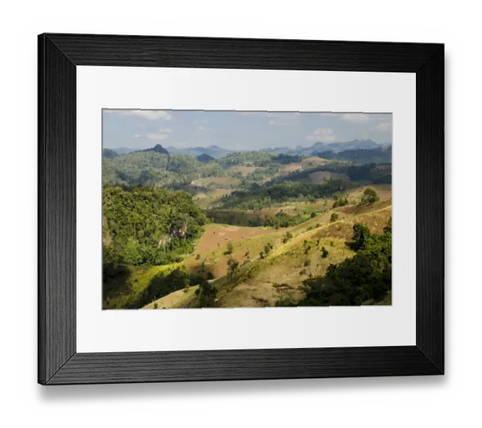 Framed Print : Harvested fields, mountains, province of Mae Hong Song, Northern Thailand, Thailand Framed Print : Harvested fields, mountains, province of Mae Hong Song, Northern Thailand, Thailand