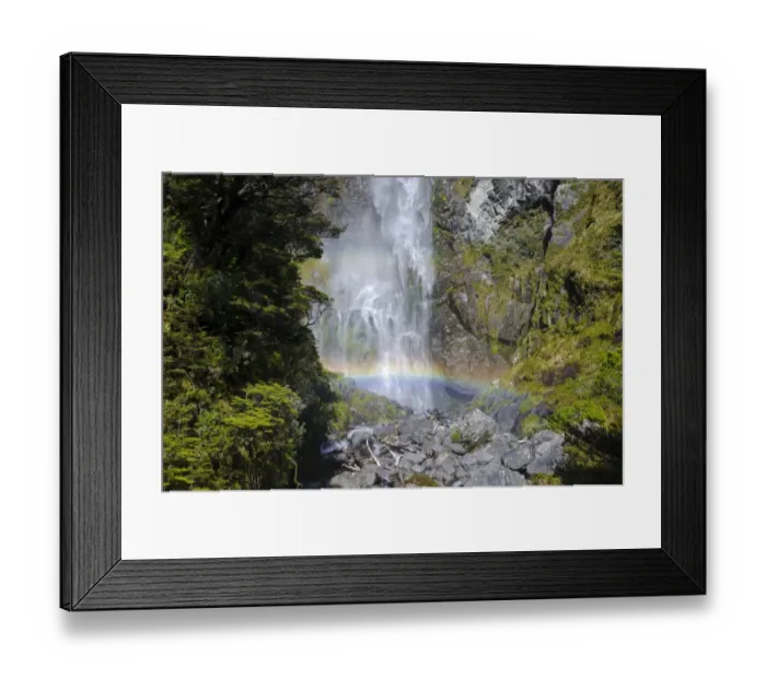 Framed Print : Waterfall with a rainbow, Devils Punchbowl Falls, Arthurs Pass, South Island, New Zealand Framed Print : Waterfall with a rainbow, Devils Punchbowl Falls, Arthurs Pass, South Island, New Zealand