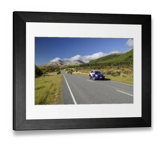 Framed Print : Two cars driving on a country road, driving on the left, Arthurs Pass Road, South Island, New Zealand, Oceania Framed Print : Two cars driving on a country road, driving on the left, Arthurs Pass Road, South Island, New Zealand, Oceania