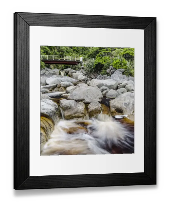 Framed Print : Bridge over a stream with brown water, coloured by plant tannins, condensed proanthocyanidins, Karamea, Kohaihai, South Island, New Zealand, Oceania Framed Print : Bridge over a stream with brown water, coloured by plant tannins, condensed proanthocyanidins, Karamea, Kohaihai, South Island, New Zealand, Oceania