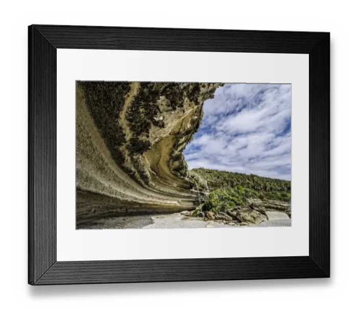 Framed Print : Rock formations of Trumans Cove at the beach with a waterfall, Te Miko, Trumans Bay, Paparoa National Park, Punakaiki, South Island, New Zealand, Oceania Framed Print : Rock formations of Trumans Cove at the beach with a waterfall, Te Miko, Trumans Bay, Paparoa National Park, Punakaiki, South Island, New Zealand, Oceania