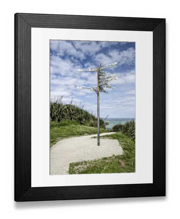 Framed Print : Signpost at Far-Away-Point, Tauranga Bay, Cape Foulwind, South Island, New Zealand, Oceania Framed Print : Signpost at Far-Away-Point, Tauranga Bay, Cape Foulwind, South Island, New Zealand, Oceania