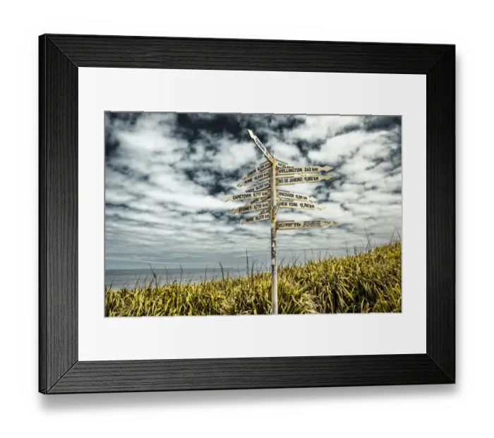 Framed Print : Signpost at Far-Away-Point, Tauranga Bay, Cape Foulwind, South Island, New Zealand, Oceania Framed Print : Signpost at Far-Away-Point, Tauranga Bay, Cape Foulwind, South Island, New Zealand, Oceania
