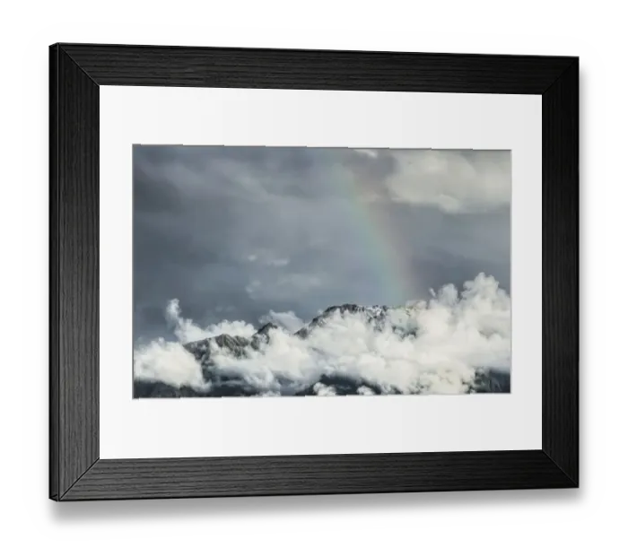 Framed Print : Storm clouds with a rainbow, Southern Alps, Fox Glacier, South Island, New Zealand Framed Print : Storm clouds with a rainbow, Southern Alps, Fox Glacier, South Island, New Zealand