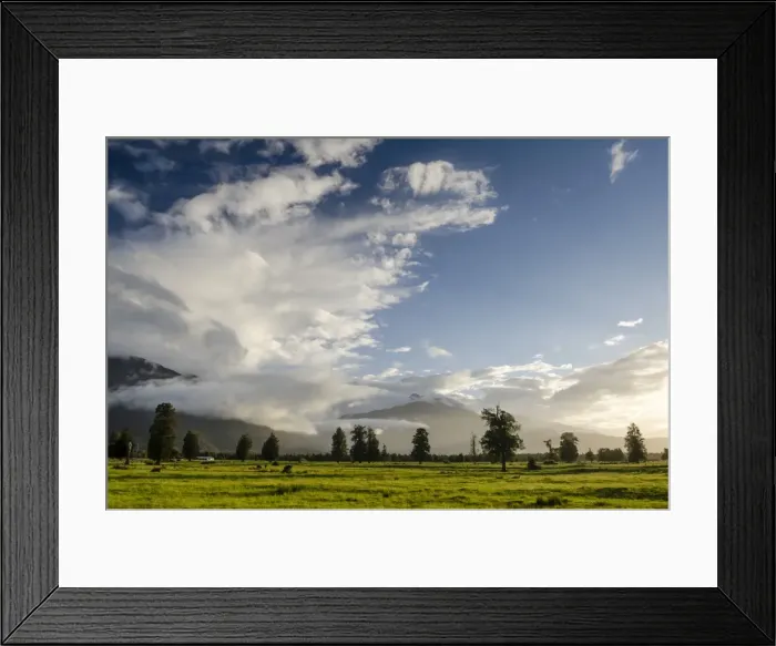 Framed Print : Pasture against the Southern Alps, Fox, South Island, New Zealand Framed Print : Pasture against the Southern Alps, Fox, South Island, New Zealand