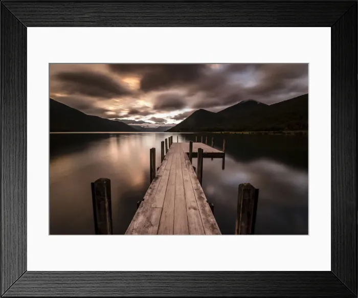 Framed Print : Boardwalk, dark weather mood, Lake Rotoroa, South Island, New Zealand Framed Print : Boardwalk, dark weather mood, Lake Rotoroa, South Island, New Zealand