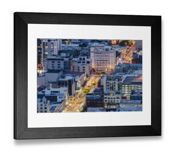Framed Print : Cityscape, Wellington waterfront at dusk, New Zealand, North Island Framed Print : Cityscape, Wellington waterfront at dusk, New Zealand, North Island