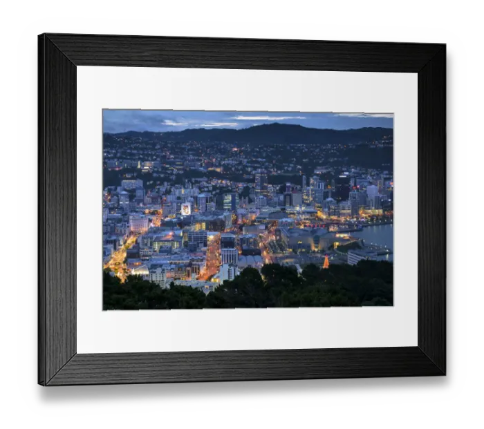 Framed Print : Cityscape, Wellington waterfront at dusk, New Zealand, North Island
