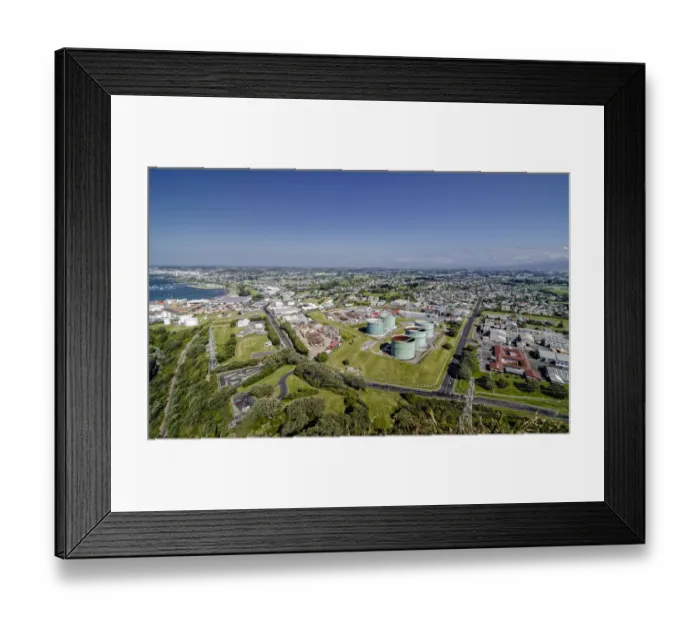 Framed Print : Cityscape of New Plymouth, industrial park, oil tanks, North Island, New Zealand Framed Print : Cityscape of New Plymouth, industrial park, oil tanks, North Island, New Zealand