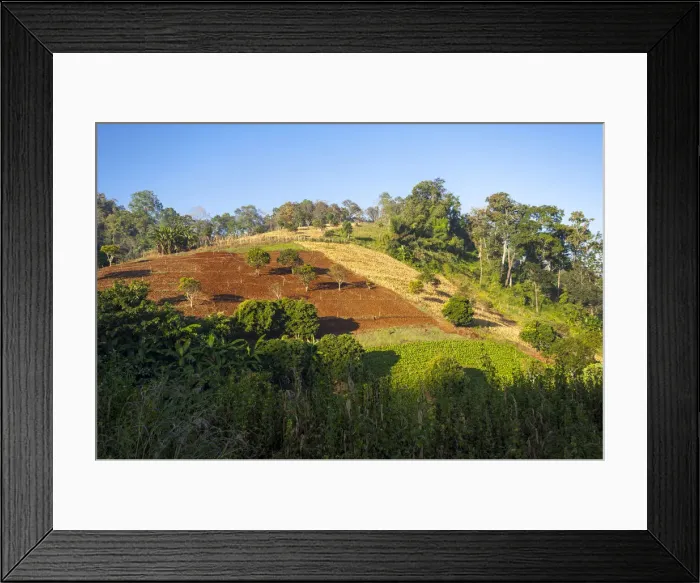 Framed Print : Landscape, harvested fields, Soppong or Pang Mapha area, Mae Hong Son province, northern Thailand, Thailand, Asia