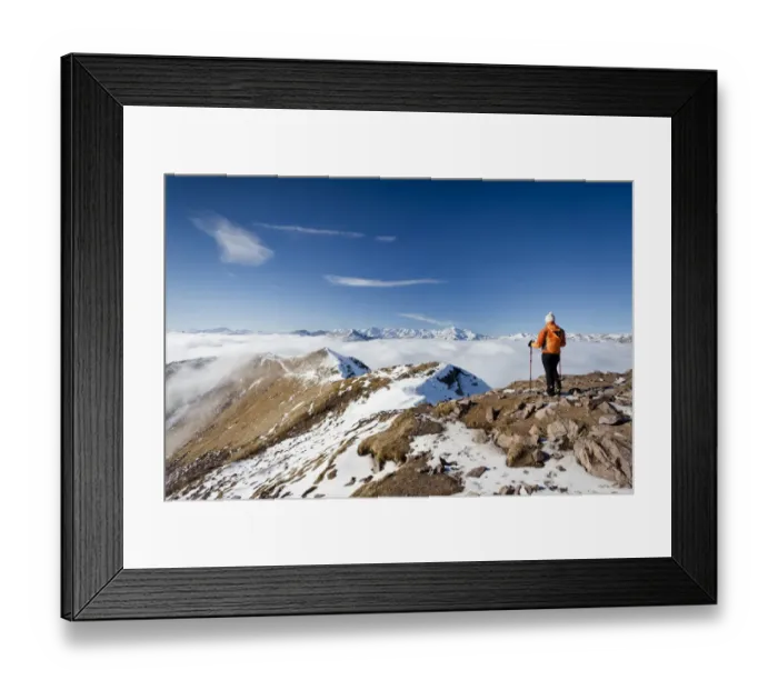 Framed Print : Hikers on Grosser Laugenspitze Mountain above Laugenalm alpine pasture, looking towards the Val d Ultimo Mountains, Gampen Pass, Alto Adige, Italy Framed Print : Hikers on Grosser Laugenspitze Mountain above Laugenalm alpine pasture, looking towards the Val d Ultimo Mountains, Gampen Pass, Alto Adige, Italy