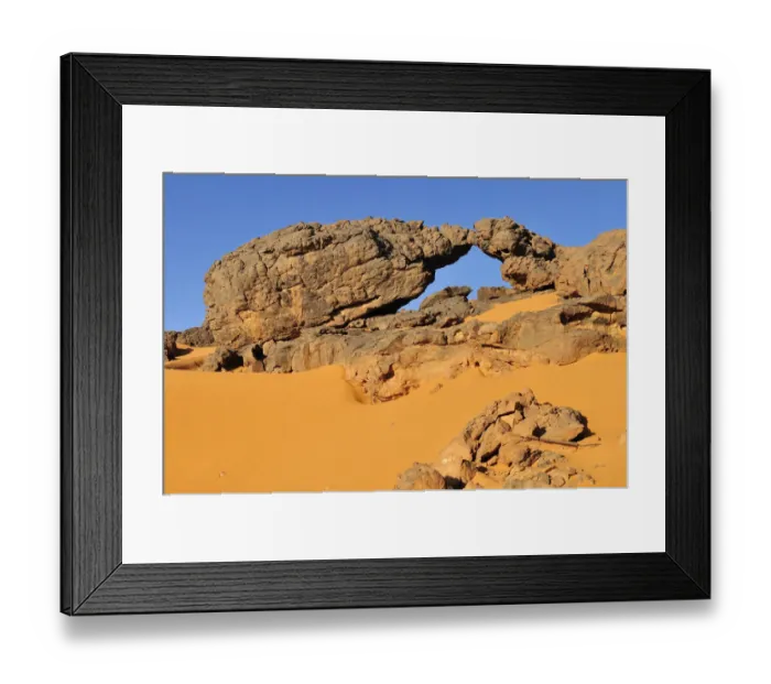 Framed Print : Sandstone rock formation and sand dunes, Adrar Tekemberet, Immidir, Algeria, Sahara, North Africa Framed Print : Sandstone rock formation and sand dunes, Adrar Tekemberet, Immidir, Algeria, Sahara, North Africa