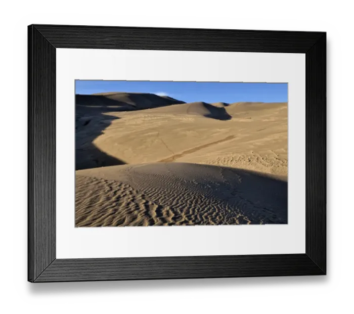 Framed Print : Dunes landscape with footprints, Great Sand Dunes National Park, Mosca, Colorado, USA Framed Print : Dunes landscape with footprints, Great Sand Dunes National Park, Mosca, Colorado, USA