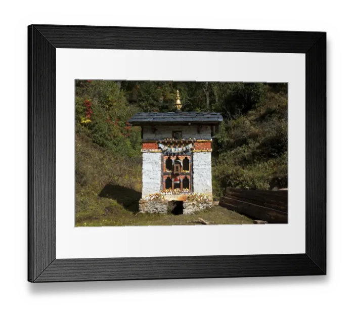 Framed Print : Small shelter for a Buddhist prayer wheel at the entrance to Dochula Pass, Bhutan, South Asia Framed Print : Small shelter for a Buddhist prayer wheel at the entrance to Dochula Pass, Bhutan, South Asia