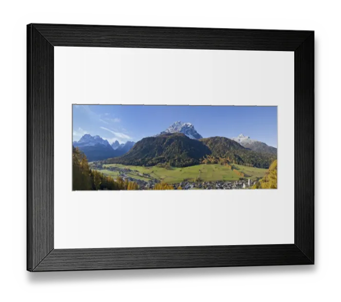 Framed Print : Overlooking the town of Sesto, Sexten, with Dreischusterspitze or Punta dei Tre Scarperi and Croda dei Baranci or Birkenkofel mountains, South Tyrol, Italy, Europe Framed Print : Overlooking the town of Sesto, Sexten, with Dreischusterspitze or Punta dei Tre Scarperi and Croda dei Baranci or Birkenkofel mountains, South Tyrol, Italy, Europe