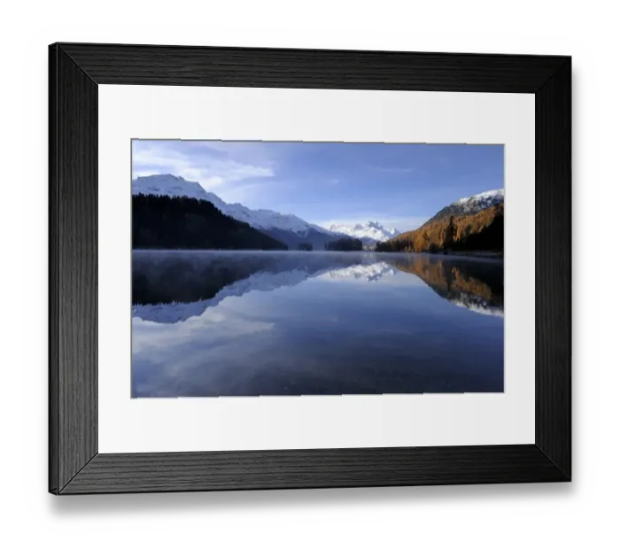Framed Print : Lake Champfer with larch forest with autumnal colouring, Mt Piz da la Margna at back, St. Moritz, Engadine, Grisons, Switzerland, Europe Framed Print : Lake Champfer with larch forest with autumnal colouring, Mt Piz da la Margna at back, St. Moritz, Engadine, Grisons, Switzerland, Europe