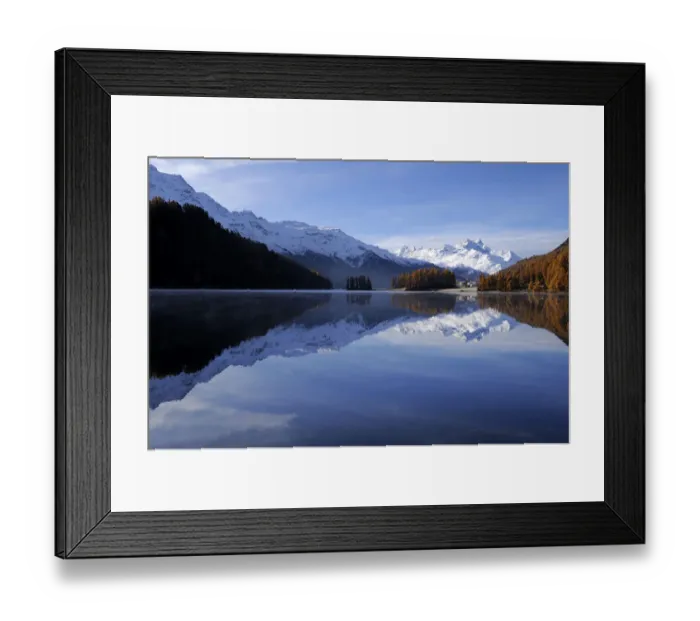 Framed Print : Lake Champfer with larch forest with autumnal colouring, Mt Piz da la Margna at back, St. Moritz, Engadine, Grisons, Switzerland, Europe Framed Print : Lake Champfer with larch forest with autumnal colouring, Mt Piz da la Margna at back, St. Moritz, Engadine, Grisons, Switzerland, Europe