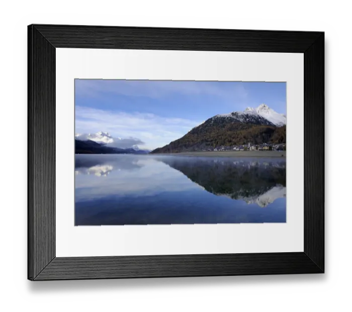 Framed Print : Lake Silvaplana with village of Silvaplana, Mt Piz da la Margna at back, St. Moritz, Engadine, Grisons, Switzerland, Europe Framed Print : Lake Silvaplana with village of Silvaplana, Mt Piz da la Margna at back, St. Moritz, Engadine, Grisons, Switzerland, Europe