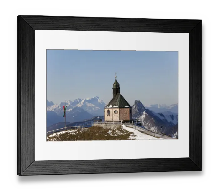 Framed Print : Wallbergkirche, Heilig Kreuz church on Mt Wallberg, Mountains Zugspitze, Rossstein and Buchstein, Upper Bavaria, Bavaria, Germany, Europe, PublicGround Framed Print : Wallbergkirche, Heilig Kreuz church on Mt Wallberg, Mountains Zugspitze, Rossstein and Buchstein, Upper Bavaria, Bavaria, Germany, Europe, PublicGround