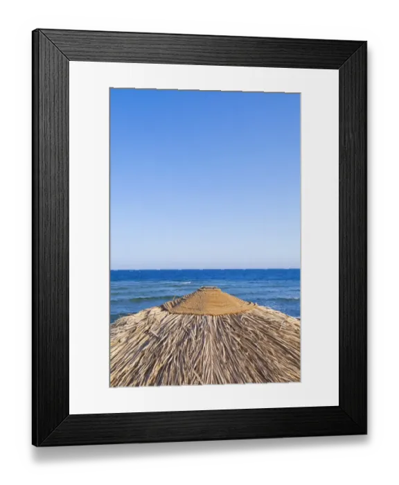 Framed Print : Beach parasol with sea view, Dahab, Egypt, Africa Framed Print : Beach parasol with sea view, Dahab, Egypt, Africa