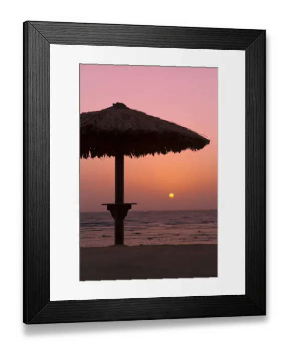 Framed Print : Sunrise with beach parasol, Dahab, Egypt, Africa Framed Print : Sunrise with beach parasol, Dahab, Egypt, Africa