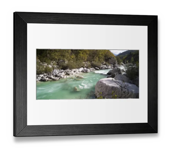Framed Print : Panoramic view of turquoise Soca river, Soca Valley near Bovec, Triglav National Park, Slovenia, Europe Framed Print : Panoramic view of turquoise Soca river, Soca Valley near Bovec, Triglav National Park, Slovenia, Europe