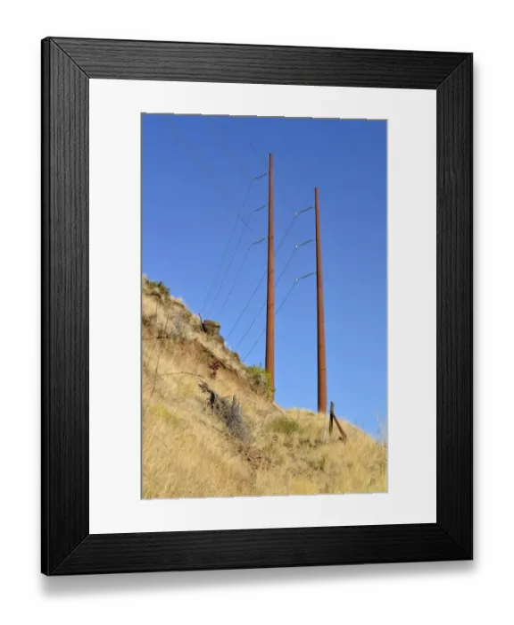 Framed Print : High-voltage redirection pylons at the Oxbow Reserve, Highway 71, Oregon, USA Framed Print : High-voltage redirection pylons at the Oxbow Reserve, Highway 71, Oregon, USA