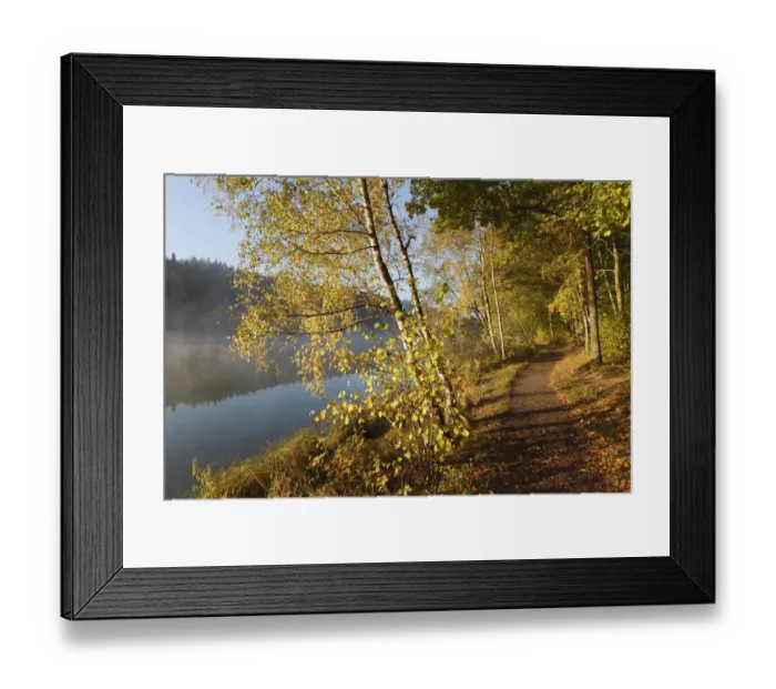 Framed Print : Lakeside path along Lake Ellertshaeuser, Schweinfurter Land district, Lower Franconia, Franconia, Bavaria, Germany, Europe Framed Print : Lakeside path along Lake Ellertshaeuser, Schweinfurter Land district, Lower Franconia, Franconia, Bavaria, Germany, Europe