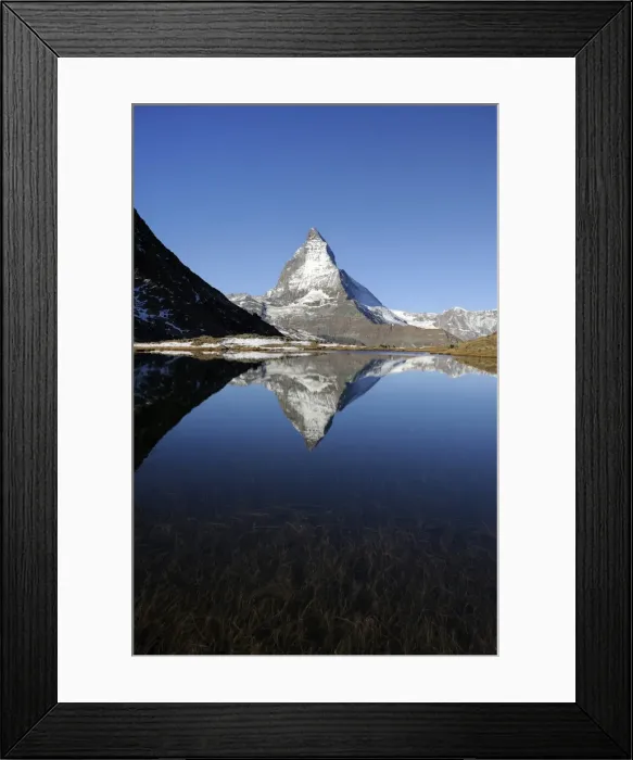 Framed Print : Matterhorn reflected in Lake Riffelsee, Zermatt, Valais, Switzerland, Europe Framed Print : Matterhorn reflected in Lake Riffelsee, Zermatt, Valais, Switzerland, Europe