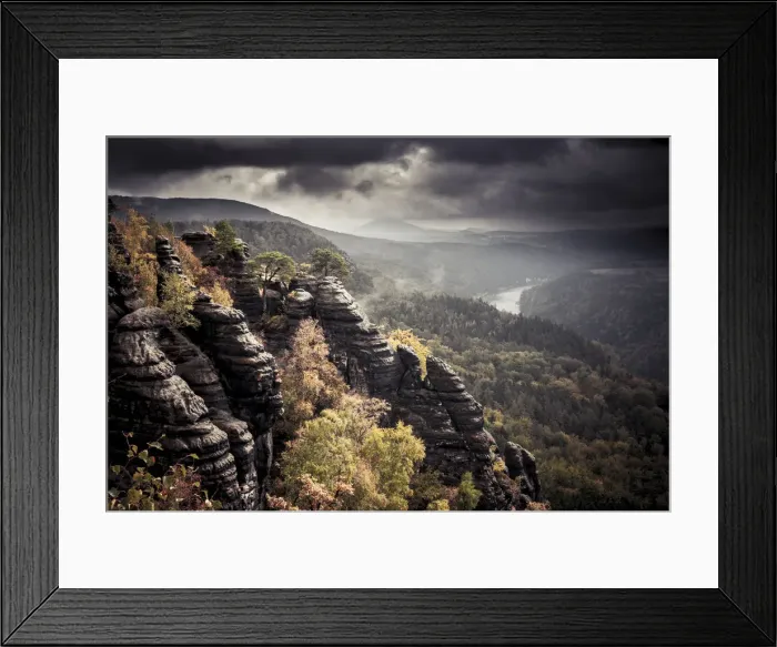 Framed Print : View from Schrammstein lookout point, Elbe Sandstone Mountains, Saxony, Germany Framed Print : View from Schrammstein lookout point, Elbe Sandstone Mountains, Saxony, Germany