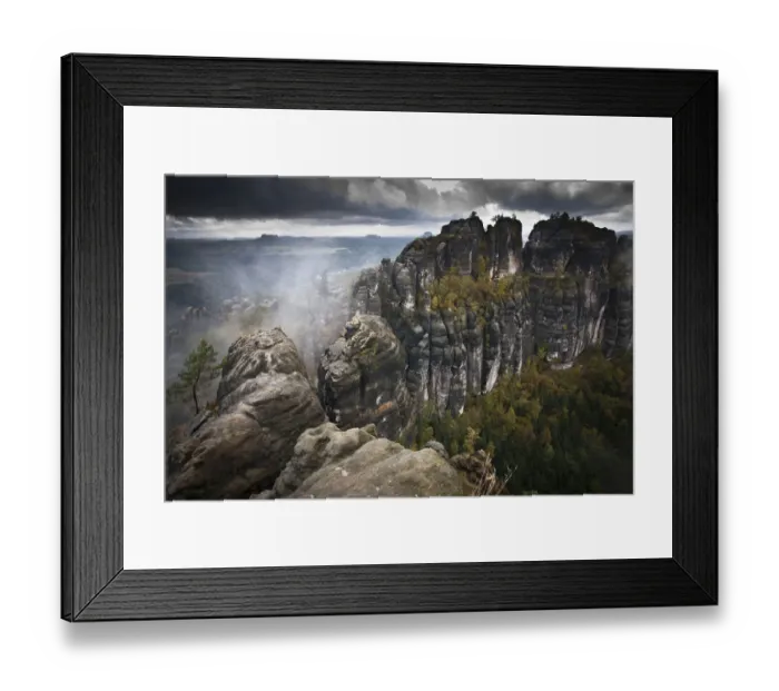 Framed Print : View from Schrammstein lookout point, Elbe Sandstone Mountains, Saxony, Germany Framed Print : View from Schrammstein lookout point, Elbe Sandstone Mountains, Saxony, Germany