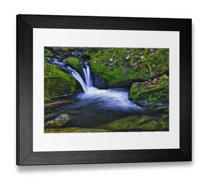 Framed Print : Small creek in a forest with a waterfall, Bavarian Forest National Park, Bavaria, Germany, Europe