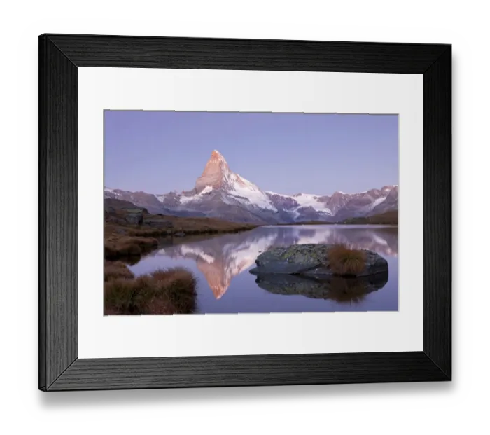 Framed Print : First morning light on Stellisee Lake overlooking Mt Matterhorn with reflections, Zermatt, Valais, Switzerland, Europe Framed Print : First morning light on Stellisee Lake overlooking Mt Matterhorn with reflections, Zermatt, Valais, Switzerland, Europe