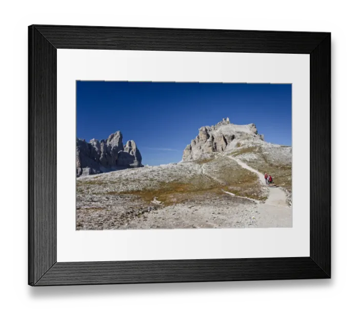 Framed Print : Hikers ascending Mt Paternkofel or Paterno, Tre Cime di Lavaredo mountain group and Mt Paternkofel or Paterno in the back, Sexten, Sesto, Hochpustertal or Alta Pusteria, Dolomites, South Tyrol, Europe Framed Print : Hikers ascending Mt Paternkofel or Paterno, Tre Cime di Lavaredo mountain group and Mt Paternkofel or Paterno in the back, Sexten, Sesto, Hochpustertal or Alta Pusteria, Dolomites, South Tyrol, Europe