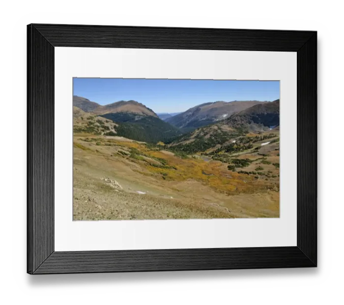 Framed Print : View from the Alpine Visitor Center at Old Fall River Valley with Mount Capin, left, and Sundance Mountain, right, Trail Ridge Road, Rocky Mountain National Park, Colorado, USA Framed Print : View from the Alpine Visitor Center at Old Fall River Valley with Mount Capin, left, and Sundance Mountain, right, Trail Ridge Road, Rocky Mountain National Park, Colorado, USA