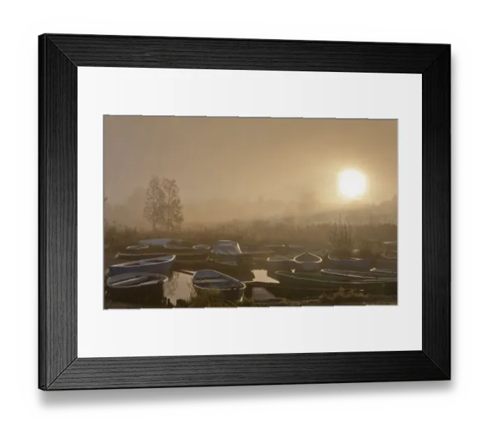 Framed Print : Fog at Staffelsee Lake with Woerth Island near Seehausen, Murnau, Upper Bavaria, Bavaria, Germany, Europe