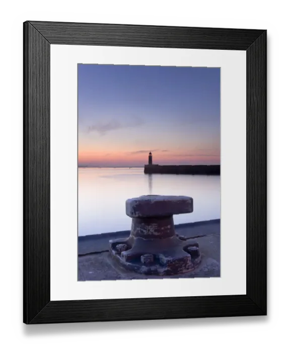 Framed Print : Lighthouse, bollard, Weser river, Bremerhaven, Bremen, Germany, Europe