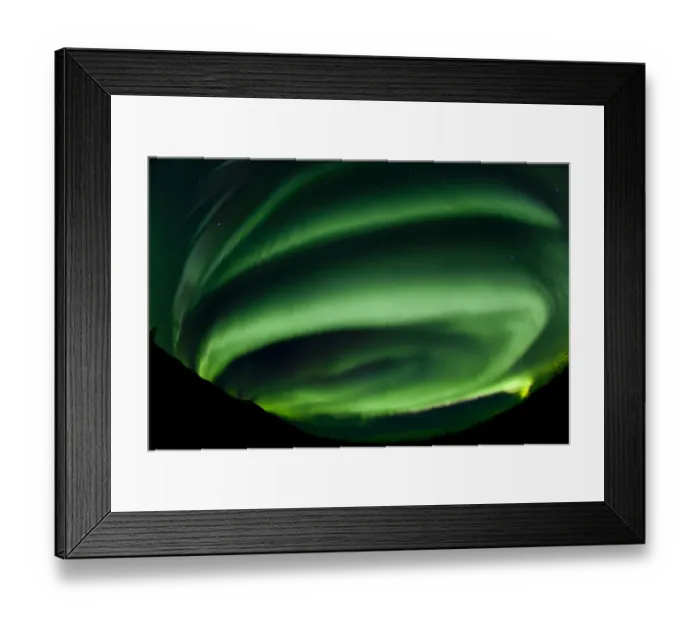 Framed Print : Spiral, swirling green northern polar lights, Aurora borealis, near Whitehorse, Yukon Territory, Canada Framed Print : Spiral, swirling green northern polar lights, Aurora borealis, near Whitehorse, Yukon Territory, Canada