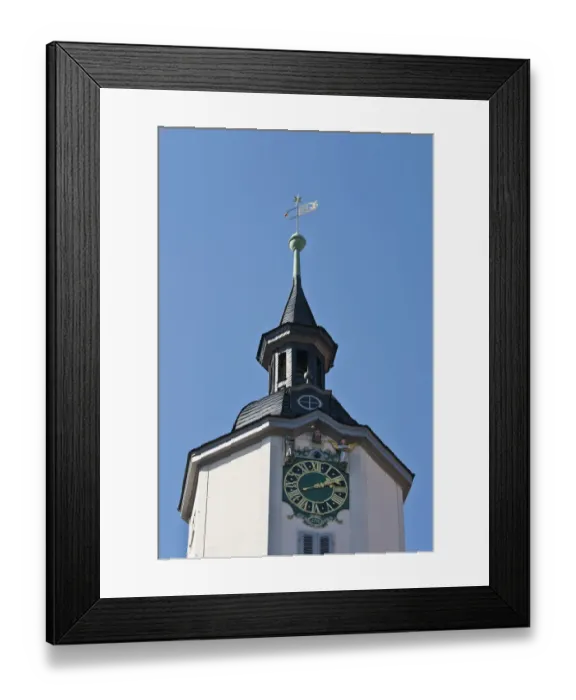 Framed Print : Clock with mechanical figures, tower of city hall, market square, Jena, Thuringia, Germany, Europe