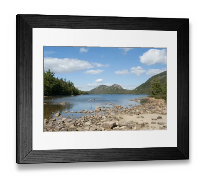 Framed Print : View from the shore over Jordan Pond towards The Bubbles Mountains, Acadia National Park, Mount Desert Island, Maine, New England, USA, North America Framed Print : View from the shore over Jordan Pond towards The Bubbles Mountains, Acadia National Park, Mount Desert Island, Maine, New England, USA, North America