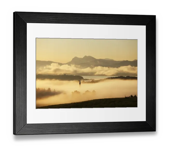 Framed Print : Lake Chiemsee and the church steeple of Greimharting as seen from Ratzinger Hoehe in the early morning, Chiemgau, Upper Bavaria, Bavaria, Germany, Europe Framed Print : Lake Chiemsee and the church steeple of Greimharting as seen from Ratzinger Hoehe in the early morning, Chiemgau, Upper Bavaria, Bavaria, Germany, Europe