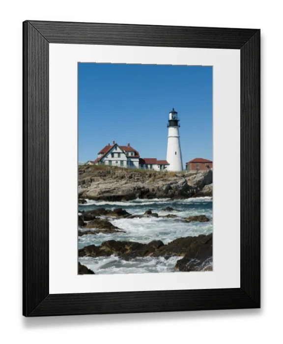 Framed Print : Lighthouse, waves breaking on rocks, Portland Head Light, Cape Elizabeth, Portland, Maine, New England, USA, North America
