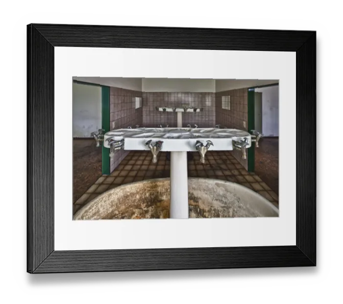 Framed Print : Old washroom in an abandoned factory before its demolition, Laupheim, Baden-Wuerttemberg, Germany, Europe