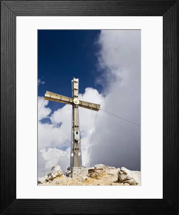 Framed Print : Summit cross on the summit of Sasshongher Mountain above Corvara, Puez Group, Puez Odle Nature Park, Dolomites, Alto Adige, Italy, Europe Framed Print : Summit cross on the summit of Sasshongher Mountain above Corvara, Puez Group, Puez Odle Nature Park, Dolomites, Alto Adige, Italy, Europe