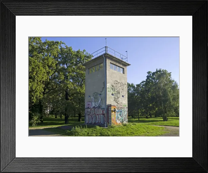Framed Print : Historic watchtower of the former GDR, East Germany, Treptow district, Berlin, Germany, Europe