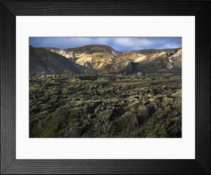 Framed Print : Rhyolite mountains and Laugahraun lava field, Landmannalaugar, Fjallabak Nature Reserve, Highlands of Iceland, Iceland, Europe Framed Print : Rhyolite mountains and Laugahraun lava field, Landmannalaugar, Fjallabak Nature Reserve, Highlands of Iceland, Iceland, Europe