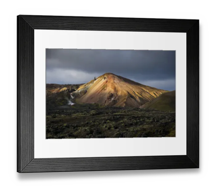 Framed Print : Brennisteinsalda volcano, rhyolite mountains and Laugahraun lava field, Landmannalaugar, Fjallabak Nature Reserve, Highlands of Iceland, Iceland, Europe