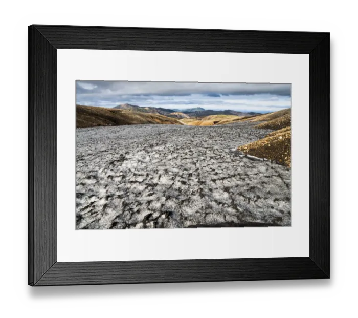 Framed Print : Snow field colored black from ashes, rhyolite mountains, Landmannalaugar, Fjallabak Nature Reserve, Highlands of Iceland, Iceland, Europe Framed Print : Snow field colored black from ashes, rhyolite mountains, Landmannalaugar, Fjallabak Nature Reserve, Highlands of Iceland, Iceland, Europe