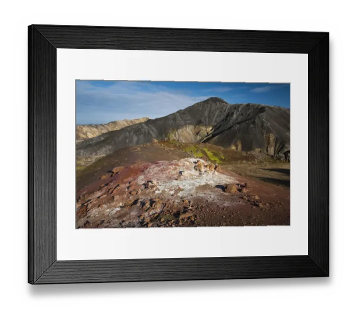 Framed Print : Sulphur and limestone fields, Blahnukur volcano and rhyolite mountains, Landmannalaugar, Fjallabak Nature Reserve, Highlands, Iceland, Europe Framed Print : Sulphur and limestone fields, Blahnukur volcano and rhyolite mountains, Landmannalaugar, Fjallabak Nature Reserve, Highlands, Iceland, Europe