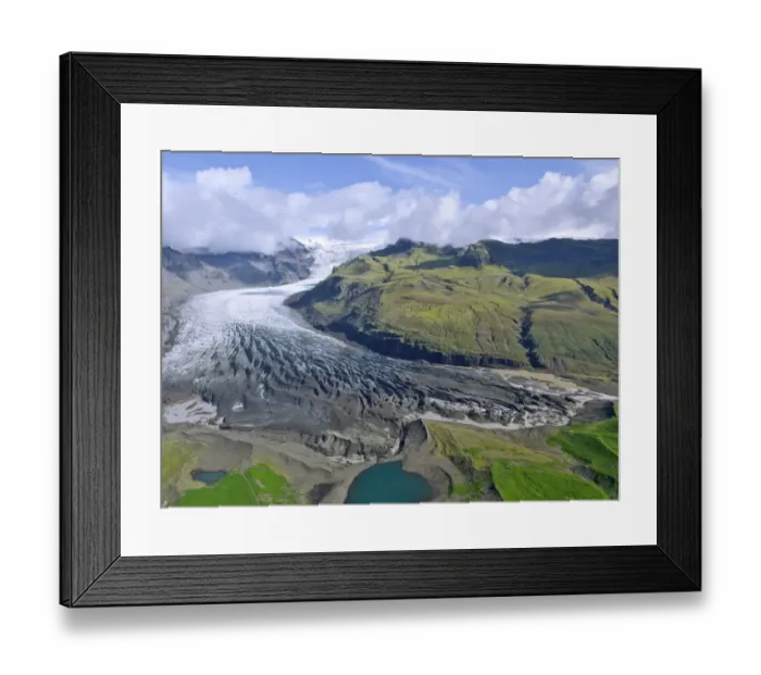 Framed Print : Aerial view of the glacier tongue of Svinanesjoekull Glacier, a part of Vatnajoekull or Vatna Glacier, Southern Region, Iceland Framed Print : Aerial view of the glacier tongue of Svinanesjoekull Glacier, a part of Vatnajoekull or Vatna Glacier, Southern Region, Iceland